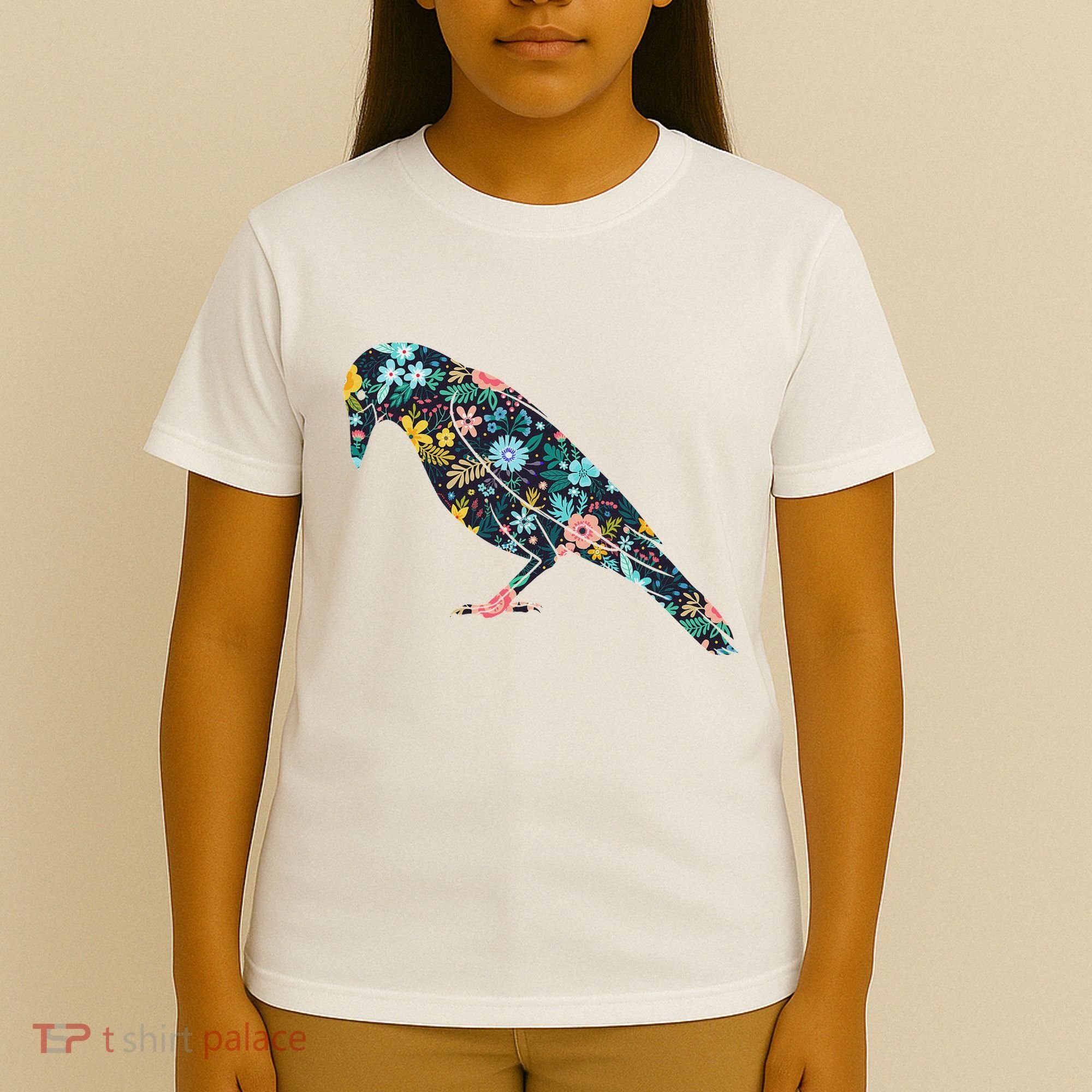 Floral Crow Silhouette Graphic Raven T-Shirt