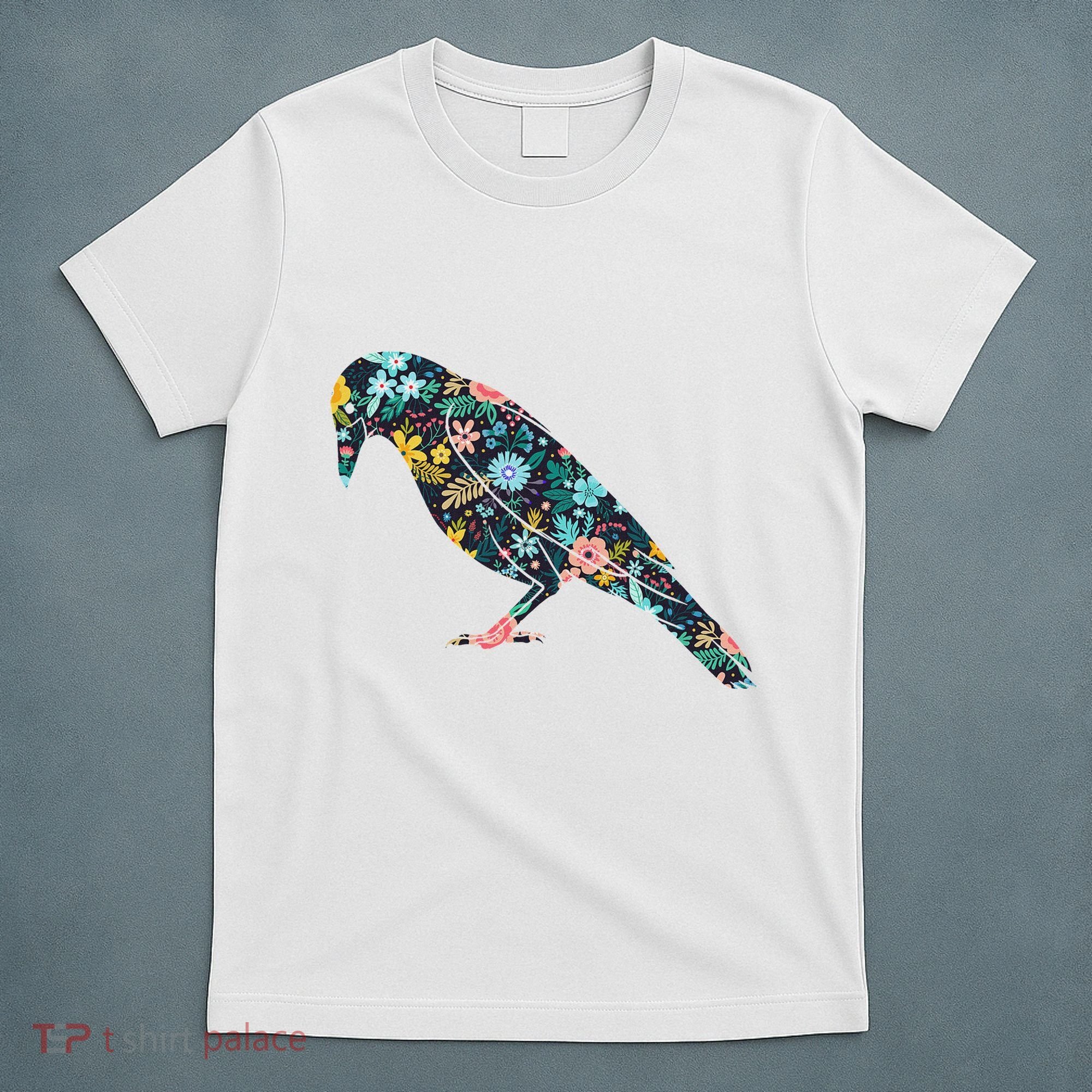 Floral Crow Silhouette Graphic Raven T-Shirt