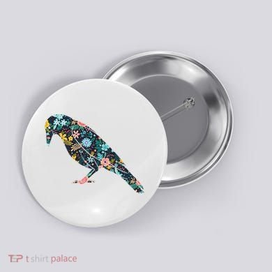 Floral Crow Silhouette Graphic Raven Button