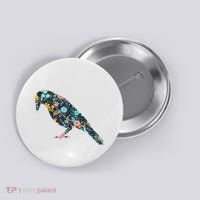 Floral Crow Silhouette Graphic Raven Button thumb 0