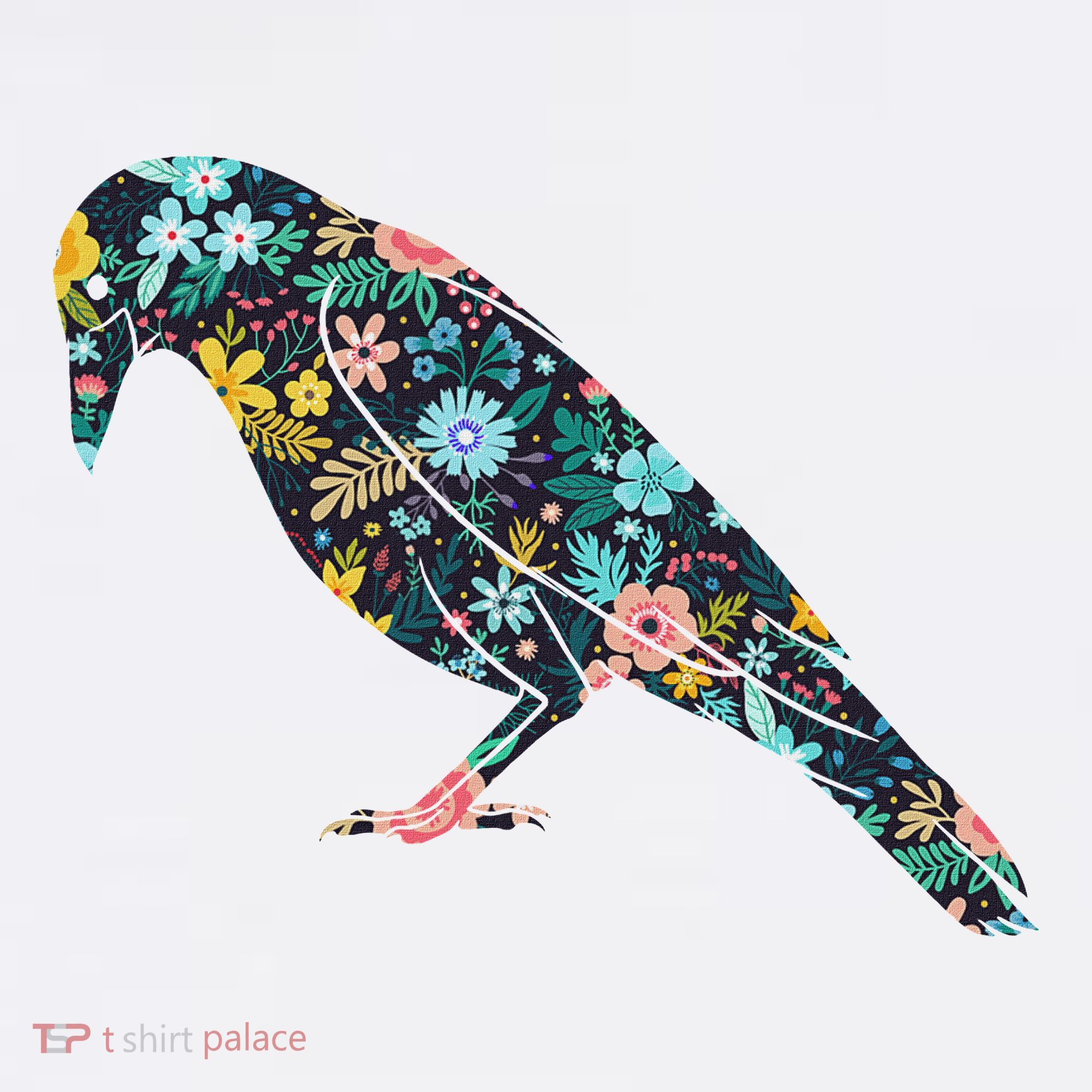 Floral Crow Silhouette Graphic Raven Bucket Hat