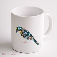 Floral Crow Silhouette Graphic Raven Coffee Mug thumb 1