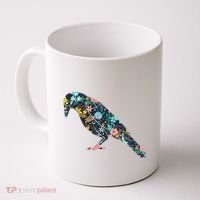 Floral Crow Silhouette Graphic Raven Coffee Mug thumb 0