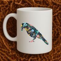 Floral Crow Silhouette Graphic Raven Coffee Mug thumb 2