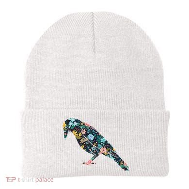 Floral Crow Silhouette Graphic Raven Beanie