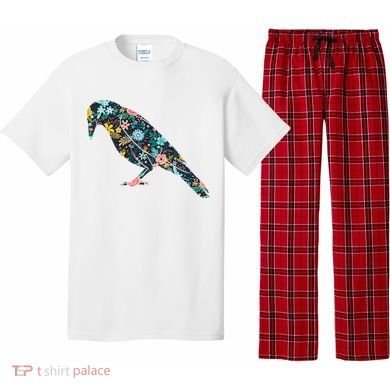 Floral Crow Silhouette Graphic Raven Pajama Set