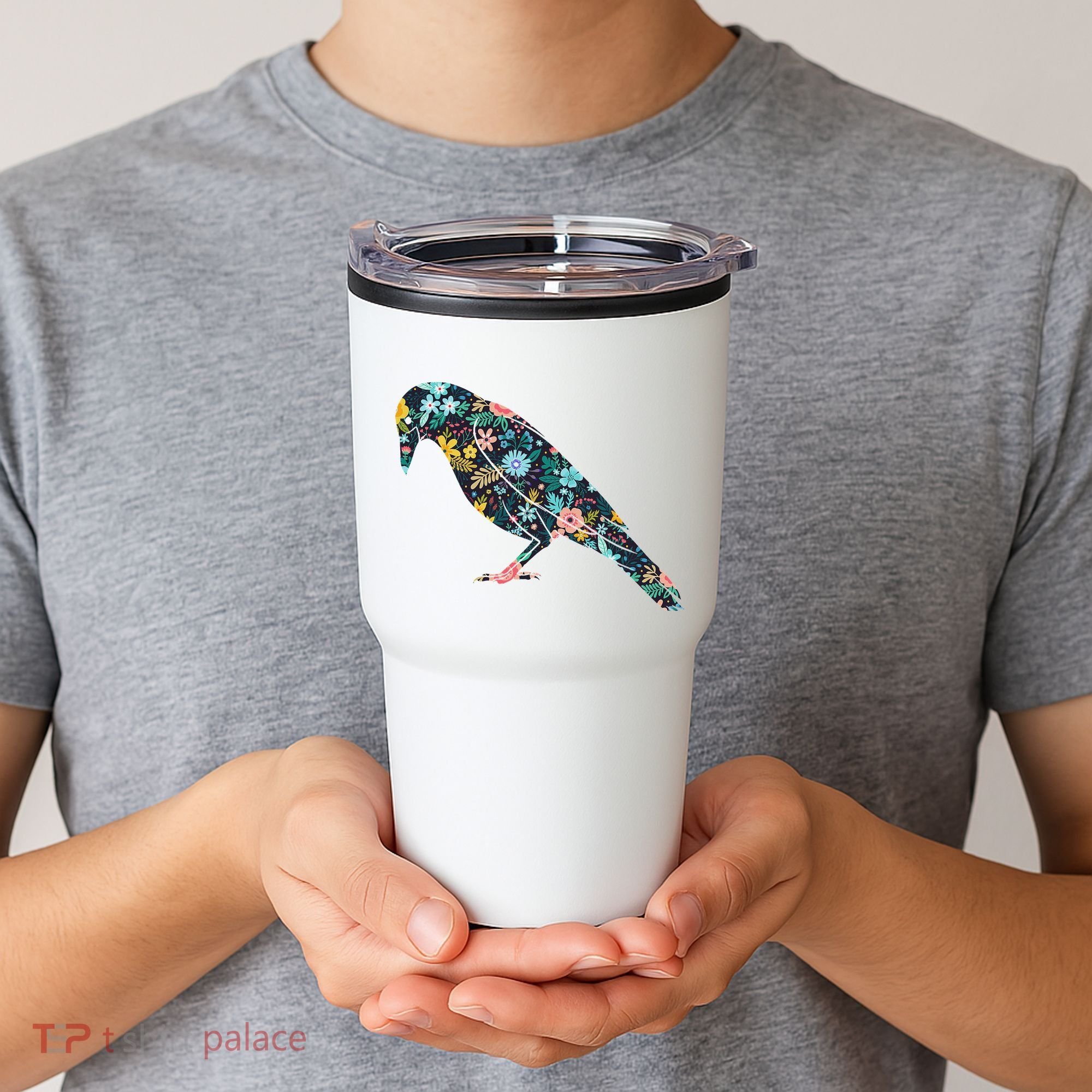 Floral Crow Silhouette Graphic Raven Tumbler