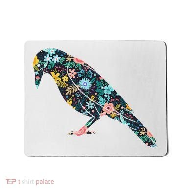 Floral Crow Silhouette Graphic Raven Mousepad