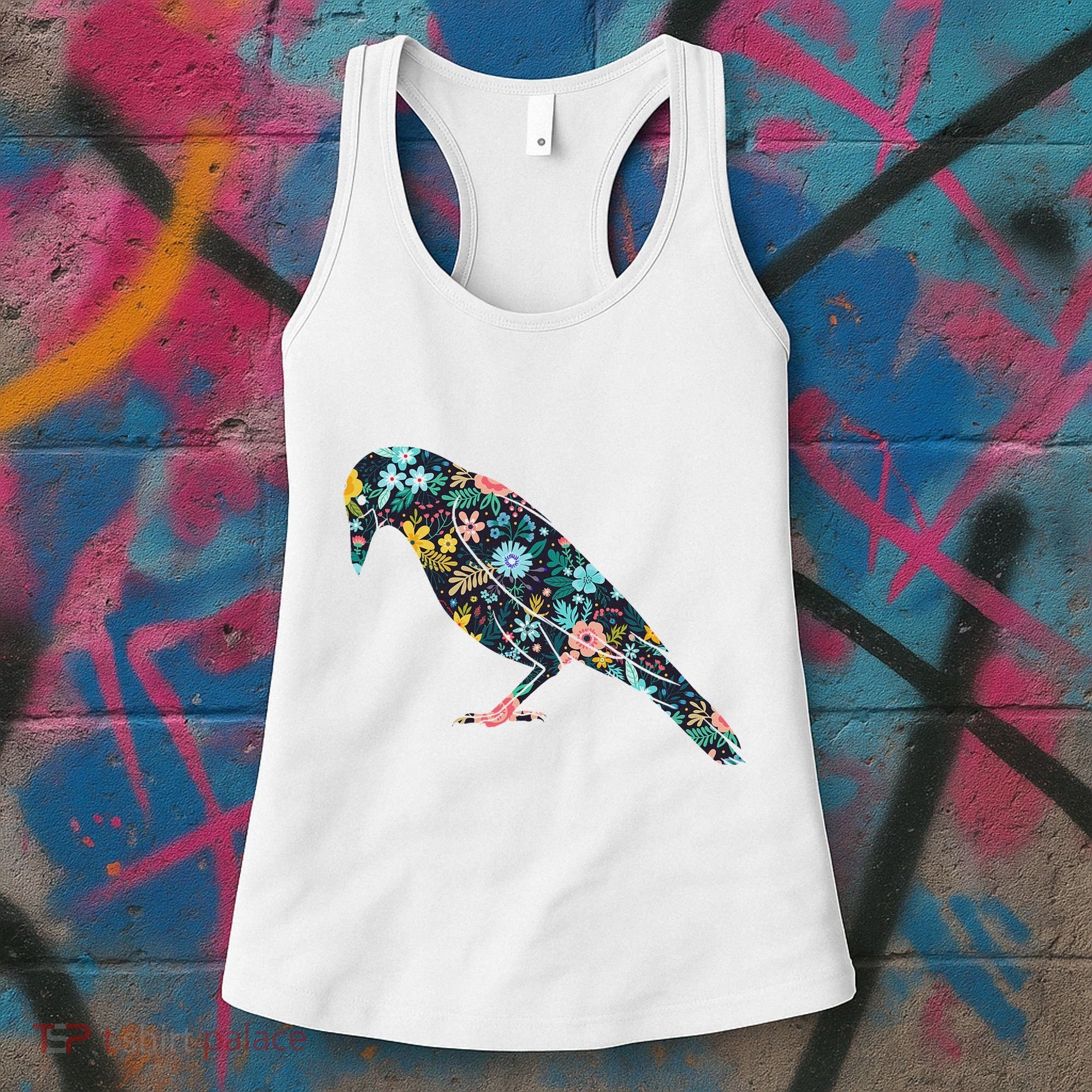 Floral Crow Silhouette Graphic Raven Women's Tank Top