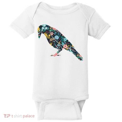 Floral Crow Silhouette Graphic Raven Baby Bodysuit