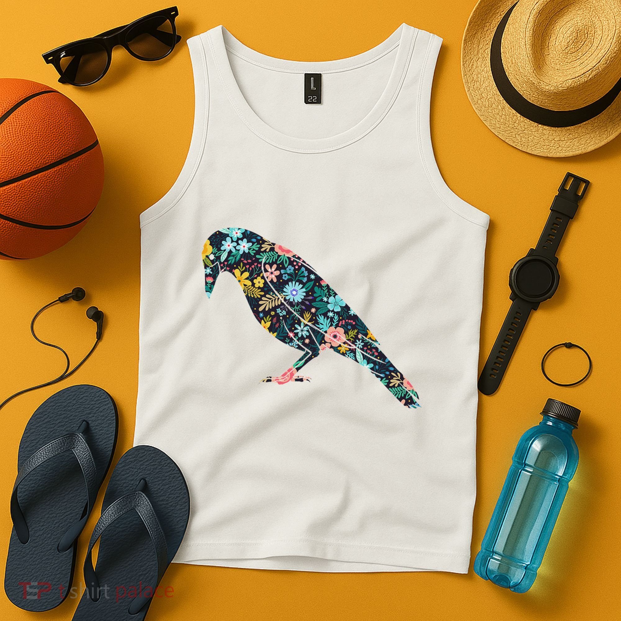 Floral Crow Silhouette Graphic Raven Tank Top
