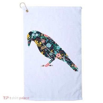 Floral Crow Silhouette Graphic Raven Golf Towel