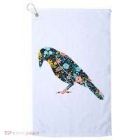 Floral Crow Silhouette Graphic Raven Golf Towel thumb 0