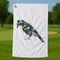 Floral Crow Silhouette Graphic Raven Golf Towel thumb 1