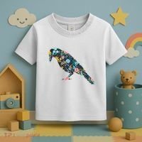 Floral Crow Silhouette Graphic Raven Toddler T-Shirt thumb 3