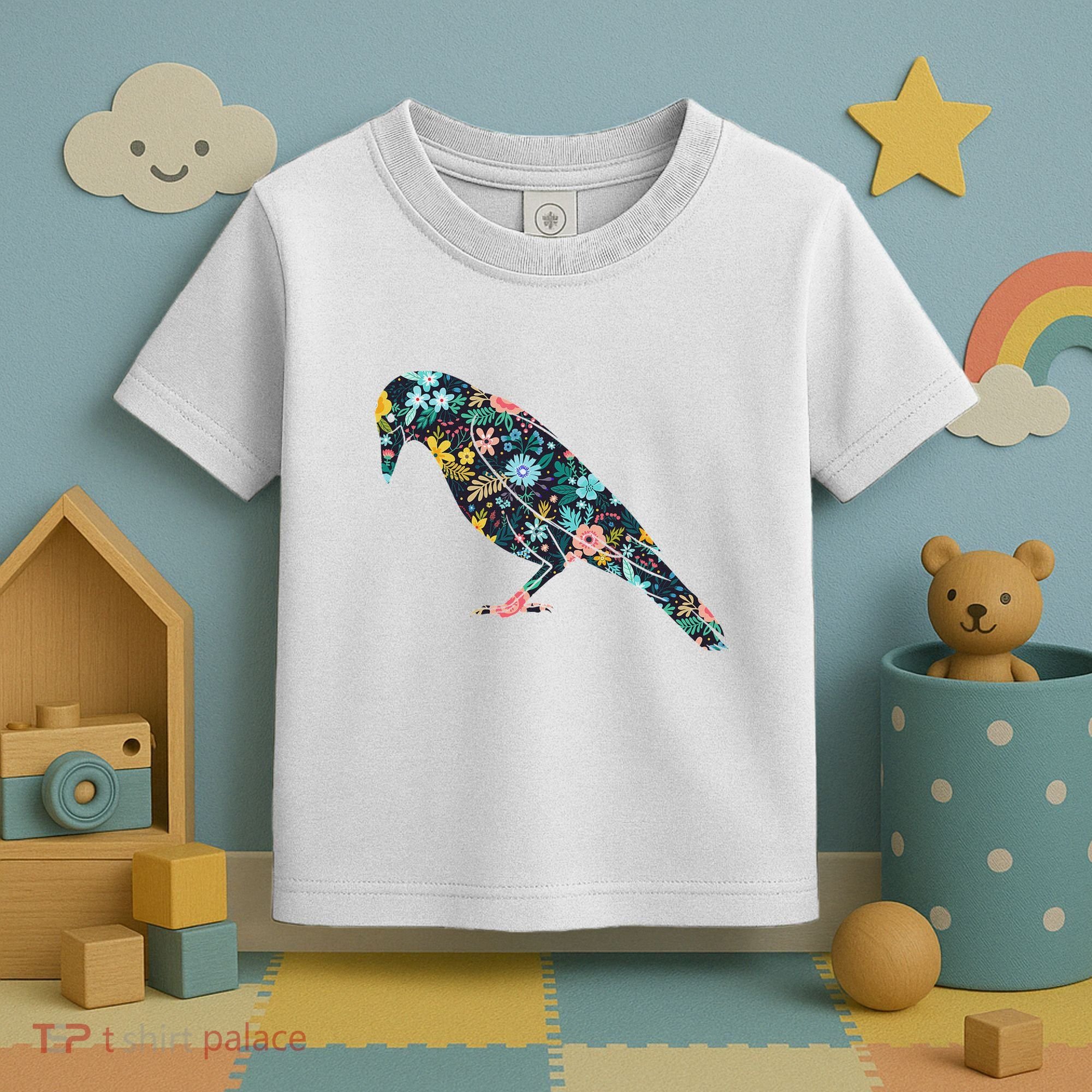 Floral Crow Silhouette Graphic Raven Toddler T-Shirt