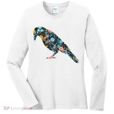 Floral Crow Silhouette Graphic Raven Women's Long Sleeve Shirt