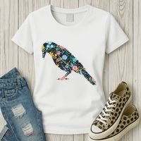 Floral Crow Silhouette Graphic Raven Women's T-Shirt thumb 3