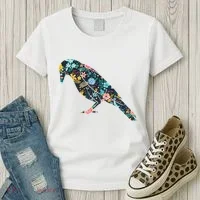 Floral Crow Silhouette Graphic Raven Women's T-Shirt thumb 3
