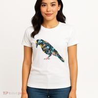Floral Crow Silhouette Graphic Raven Women's T-Shirt thumb 4