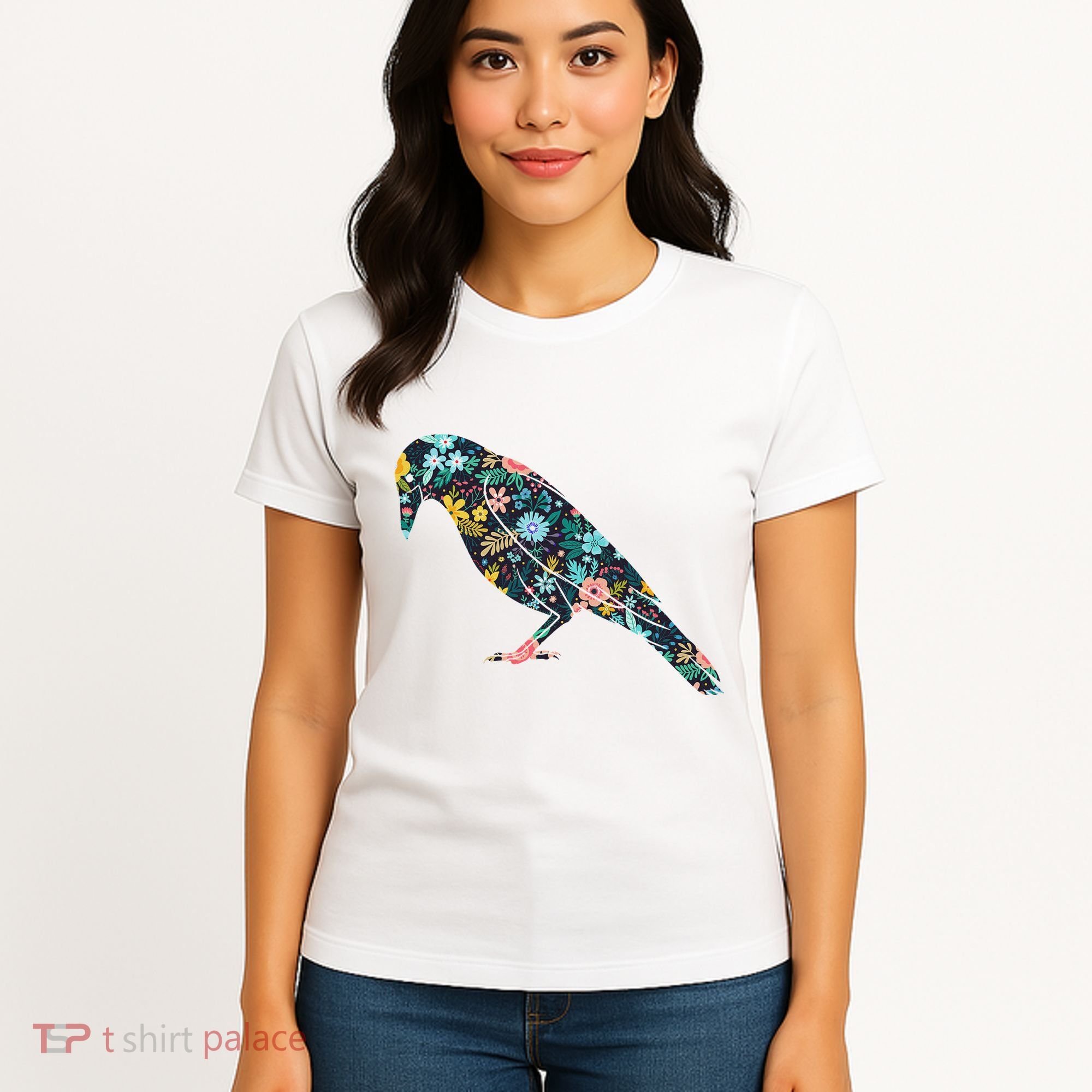 Floral Crow Silhouette Graphic Raven Women's T-Shirt