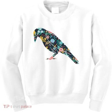 Floral Crow Silhouette Graphic Raven Kids Sweatshirt