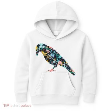 Floral Crow Silhouette Graphic Raven Kids Hoodie