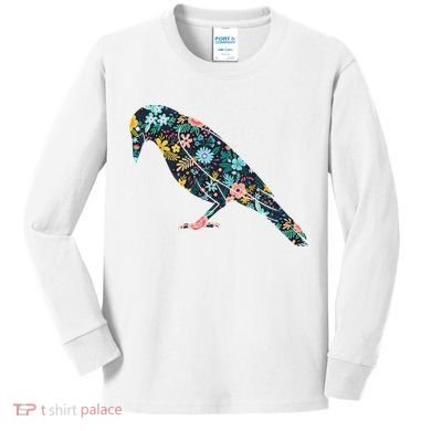 Floral Crow Silhouette Graphic Raven Kids Long Sleeve Shirt