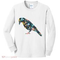 Floral Crow Silhouette Graphic Raven Kids Long Sleeve Shirt thumb 0