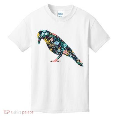 Floral Crow Silhouette Graphic Raven Kids T-Shirt