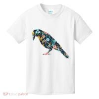 Floral Crow Silhouette Graphic Raven Kids T-Shirt thumb 0