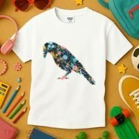 Floral Crow Silhouette Graphic Raven Kids T-Shirt thumb 3