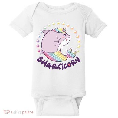 Funny Cute Sharkicorn Shark Unicorn Baby Bodysuit