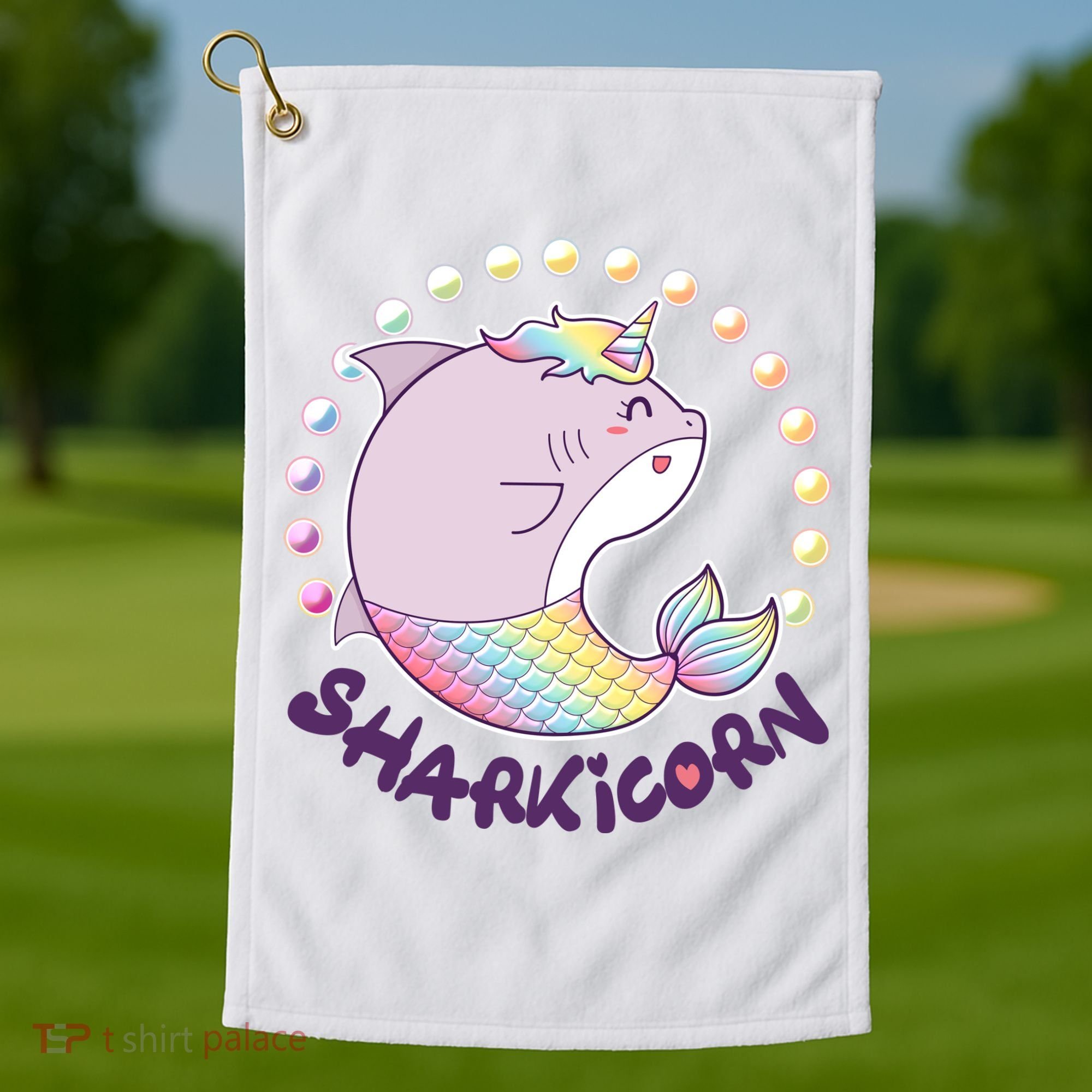 Funny Cute Sharkicorn Shark Unicorn Golf Towel