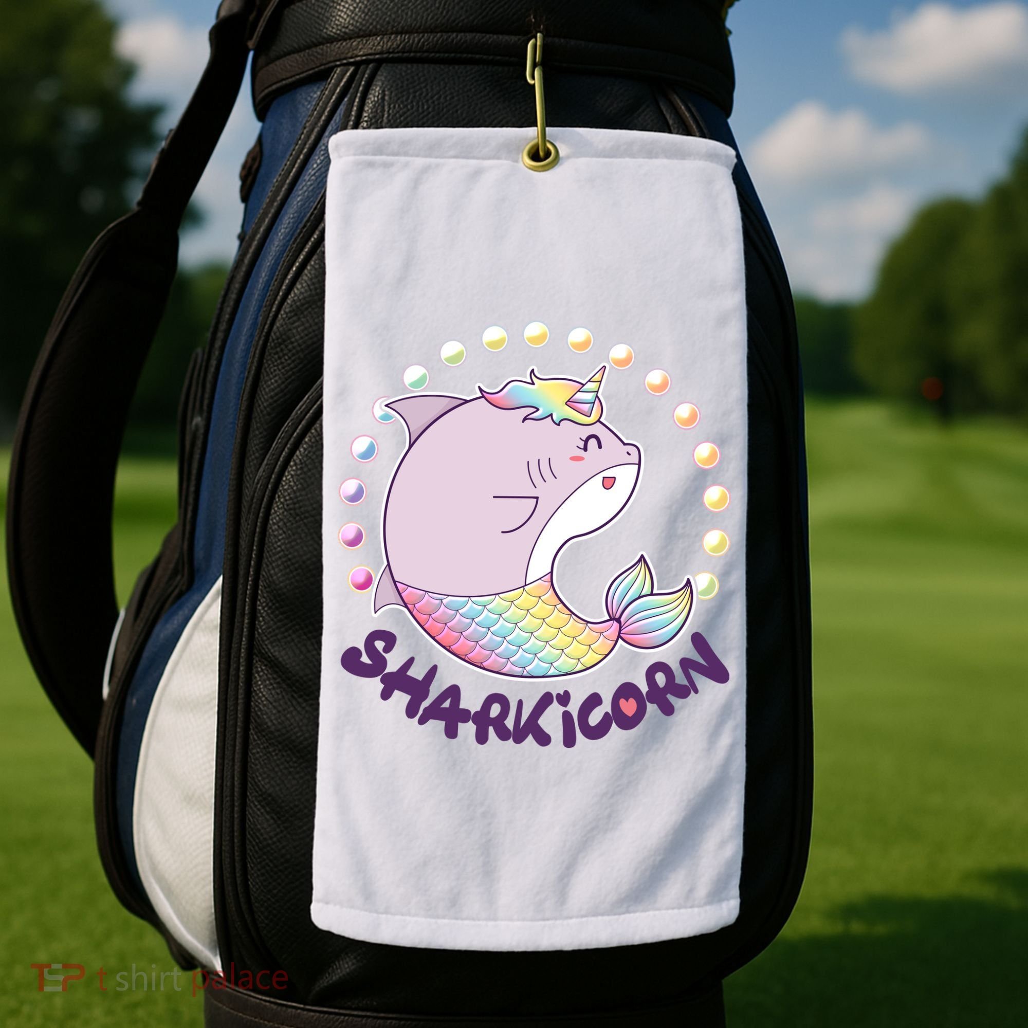 Funny Cute Sharkicorn Shark Unicorn Golf Towel