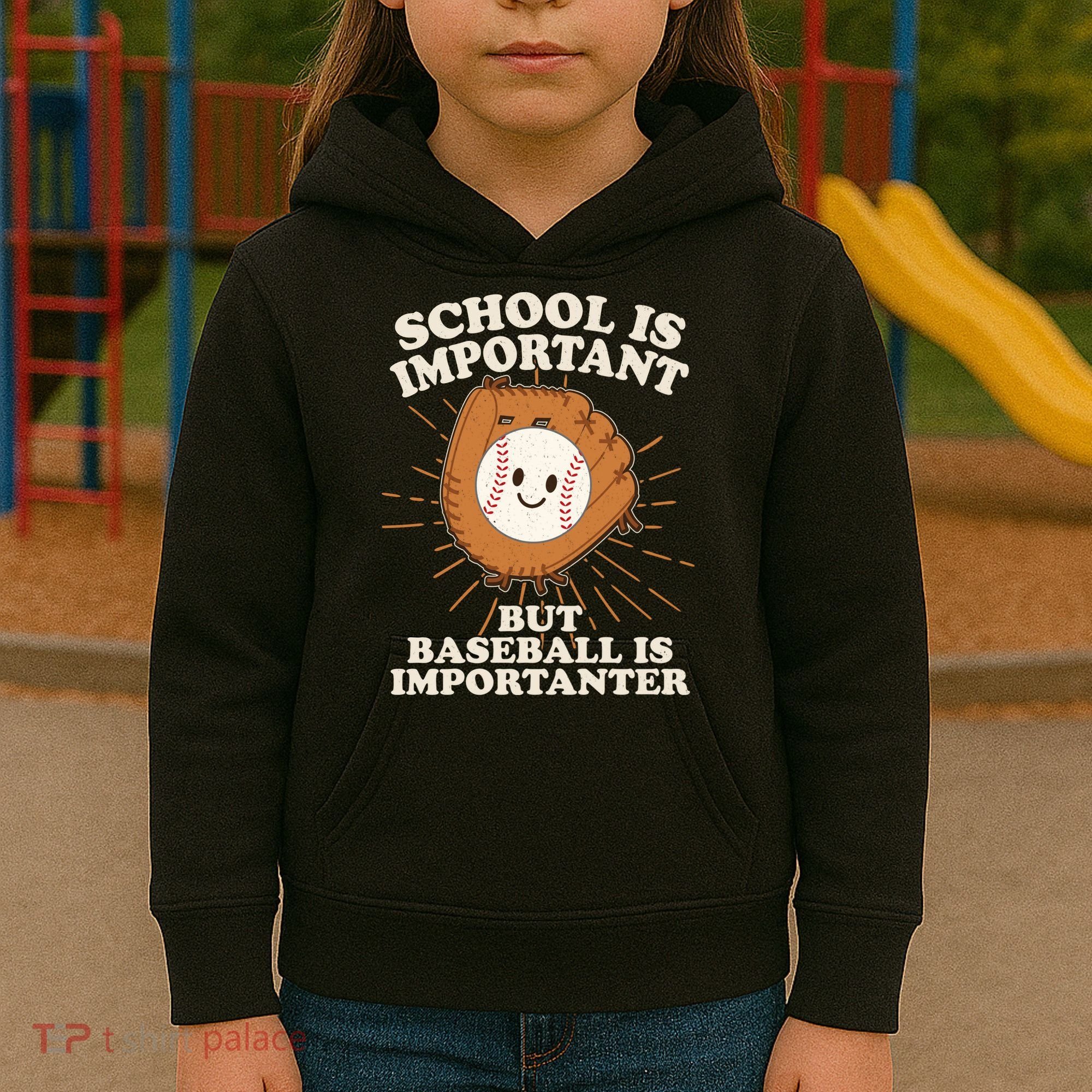 Funny Cute School Is Important But Baseball Is Importanter Kids Hoodie