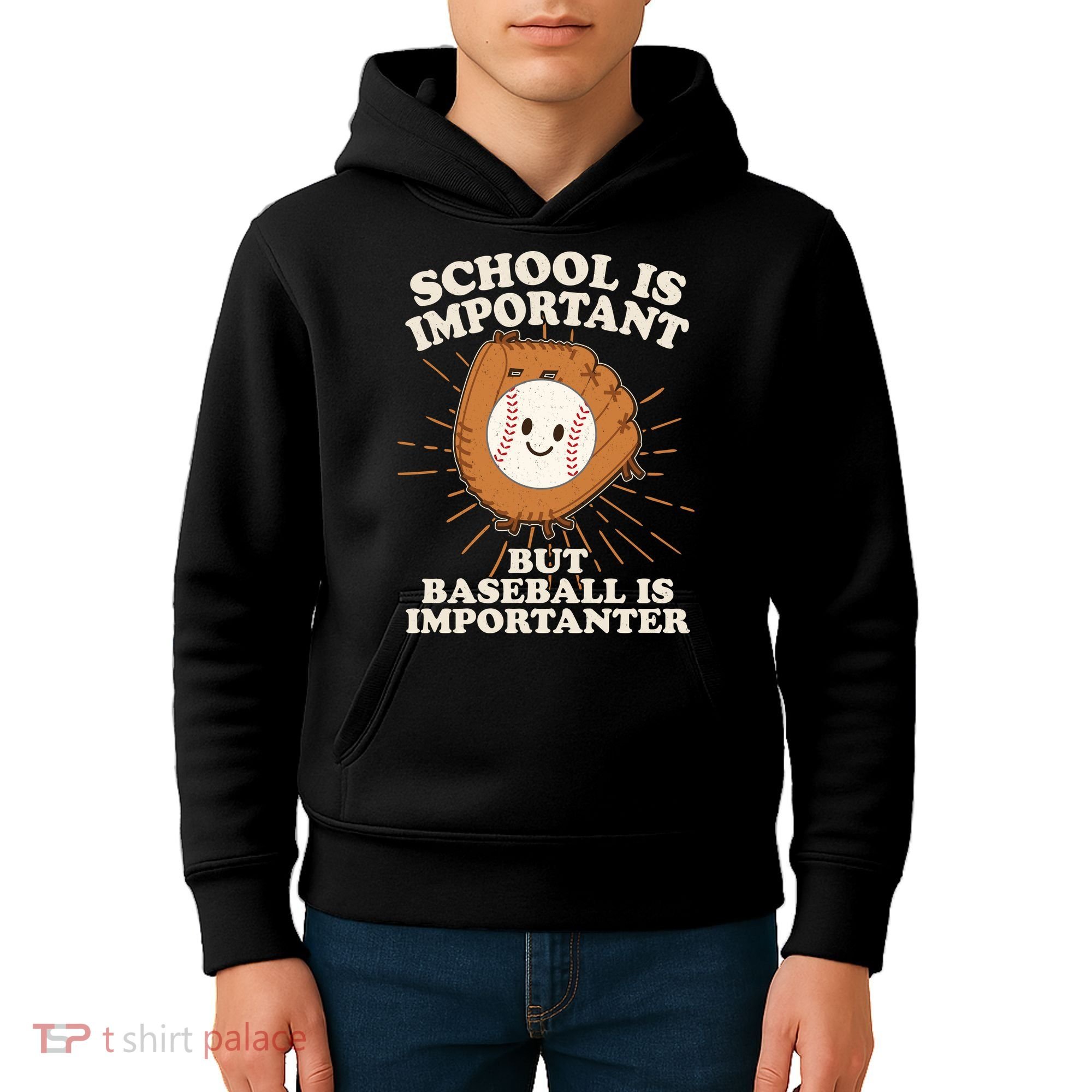 Funny Cute School Is Important But Baseball Is Importanter Kids Hoodie