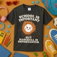 Funny Cute School Is Important But Baseball Is Importanter Kids T-Shirt thumb 3