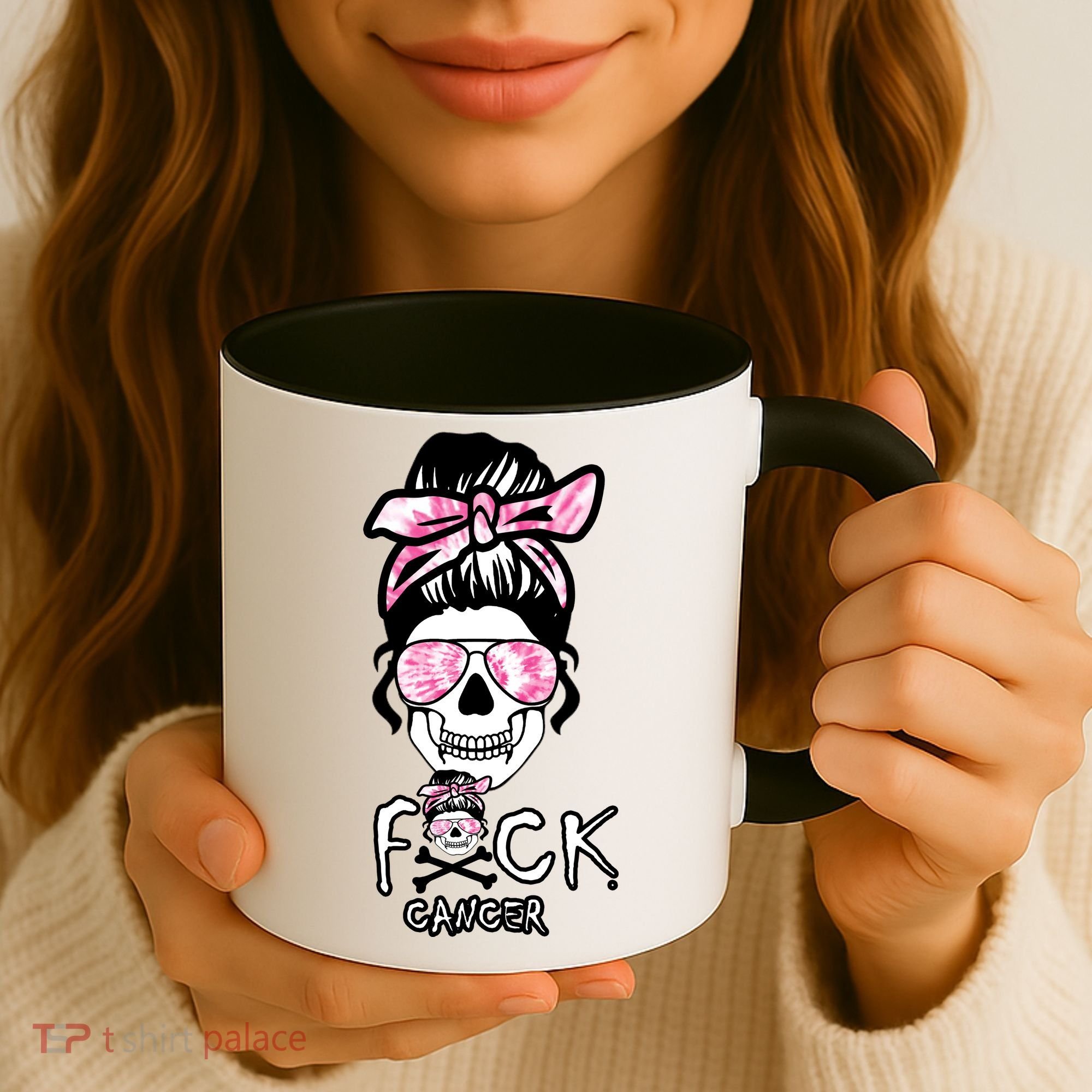 FCK Cancer Skeleton Skull Pink Coffee Mug