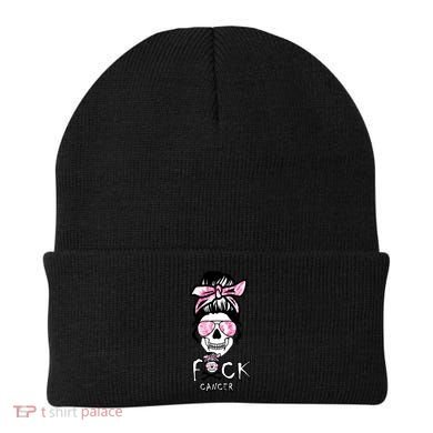 FCK Cancer Skeleton Skull Pink Beanie