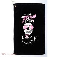 FCK Cancer Skeleton Skull Pink Golf Towel thumb 0