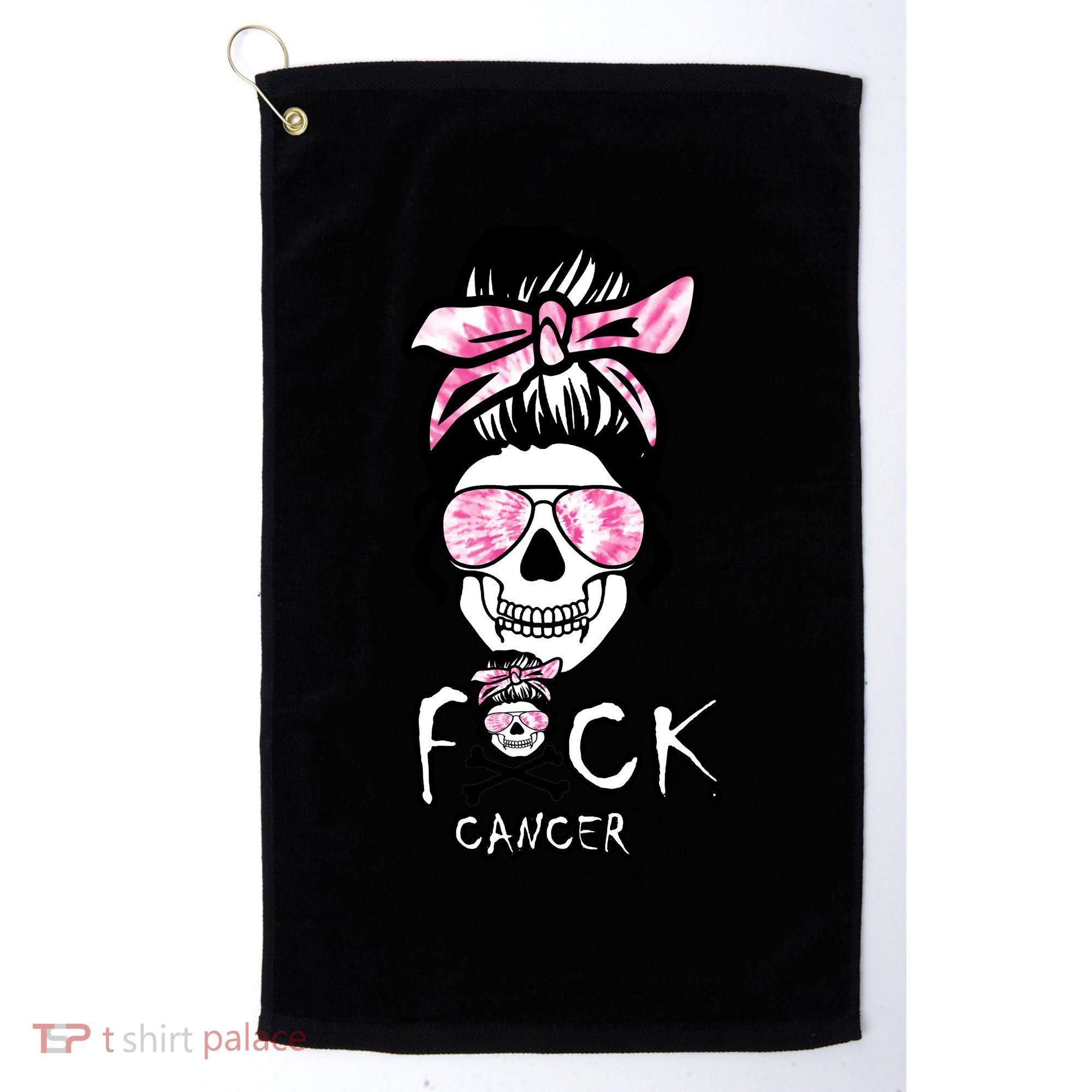 FCK Cancer Skeleton Skull Pink Golf Towel