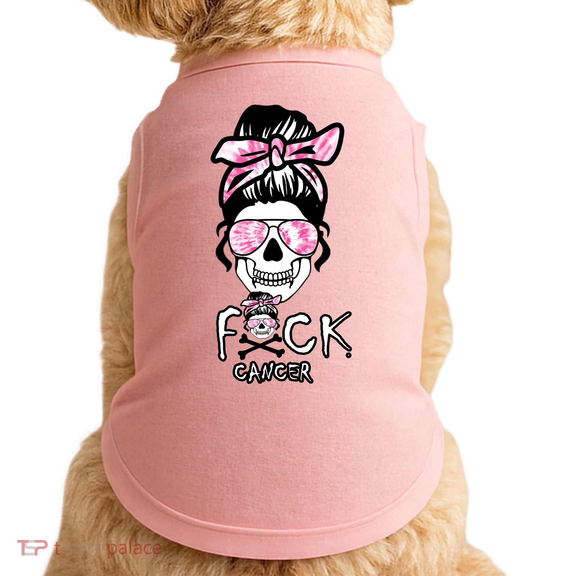 FCK Cancer Skeleton Skull Pink Doggie Tank
