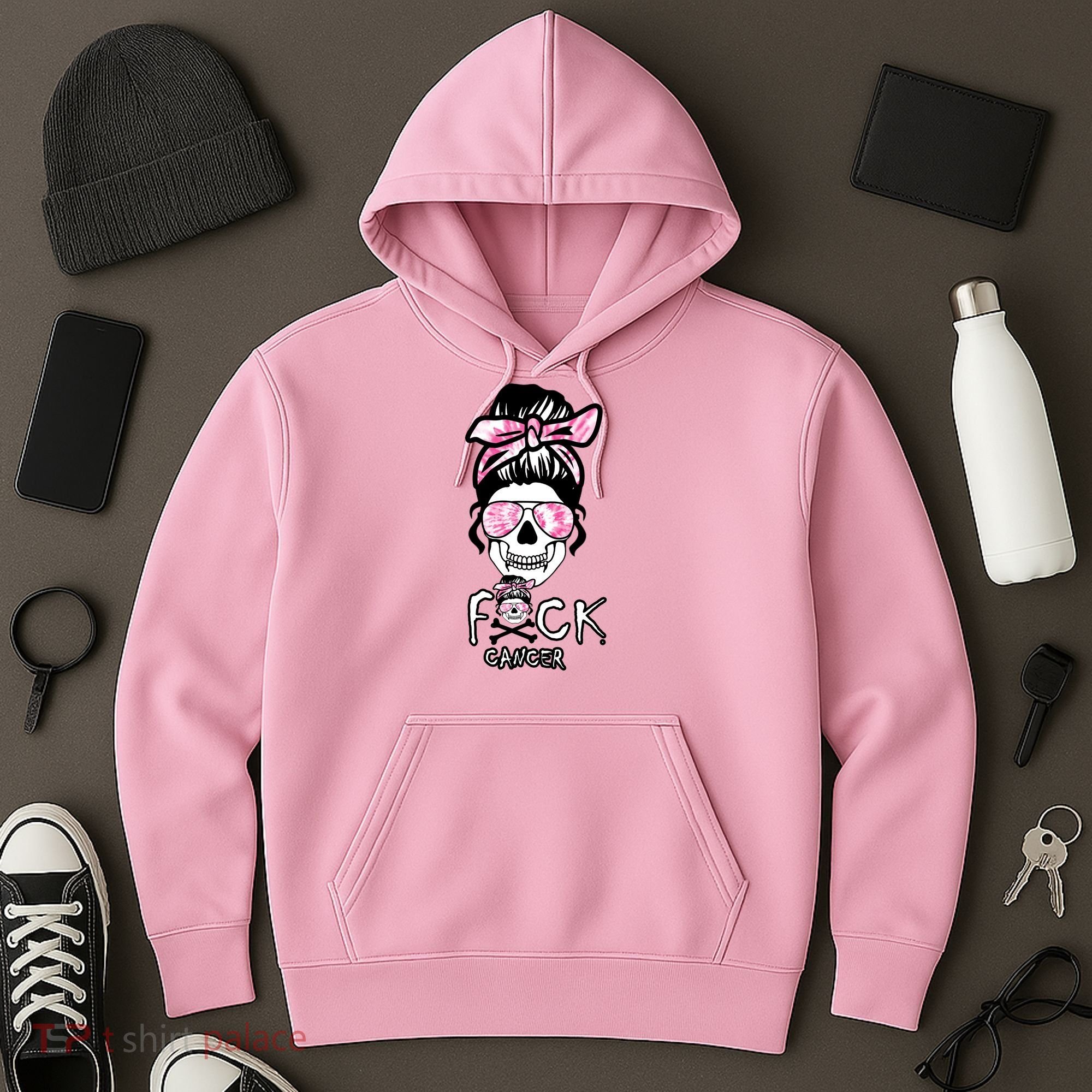 FCK Cancer Skeleton Skull Pink Hoodie