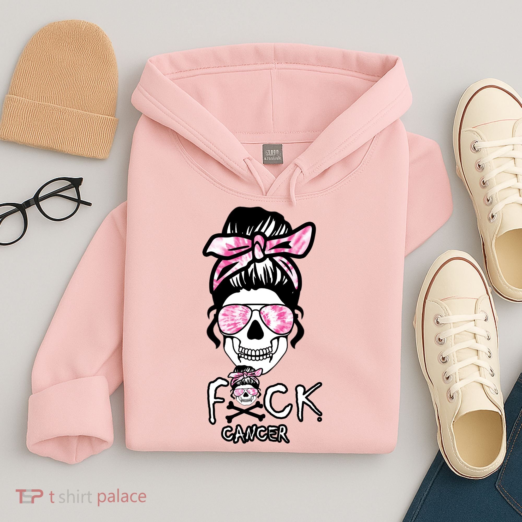 FCK Cancer Skeleton Skull Pink Hoodie