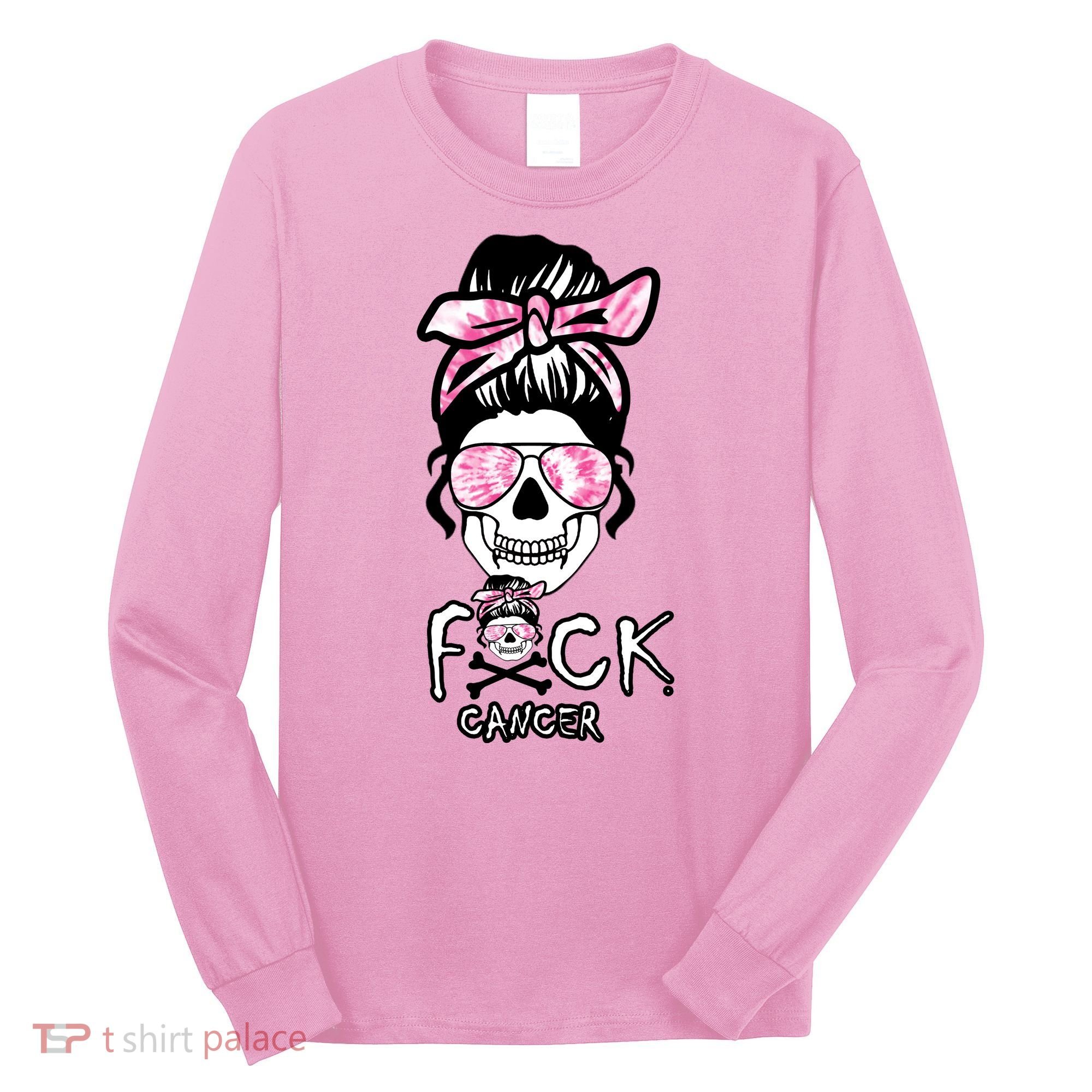 FCK Cancer Skeleton Skull Pink Long Sleeve Shirt