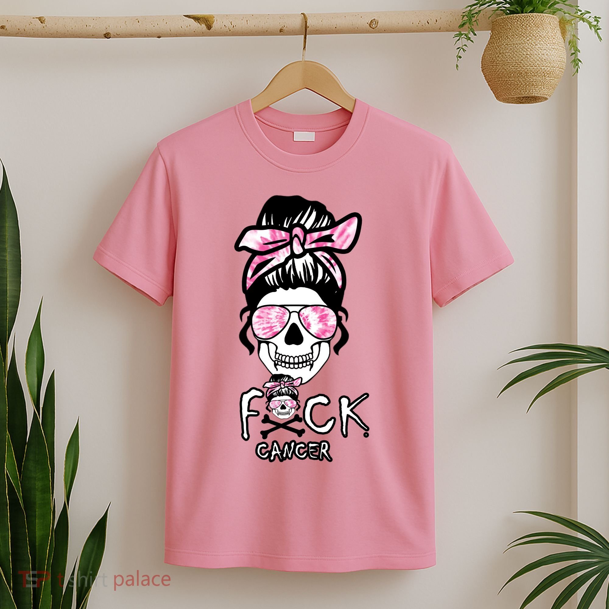 FCK Cancer Skeleton Skull Pink T-Shirt