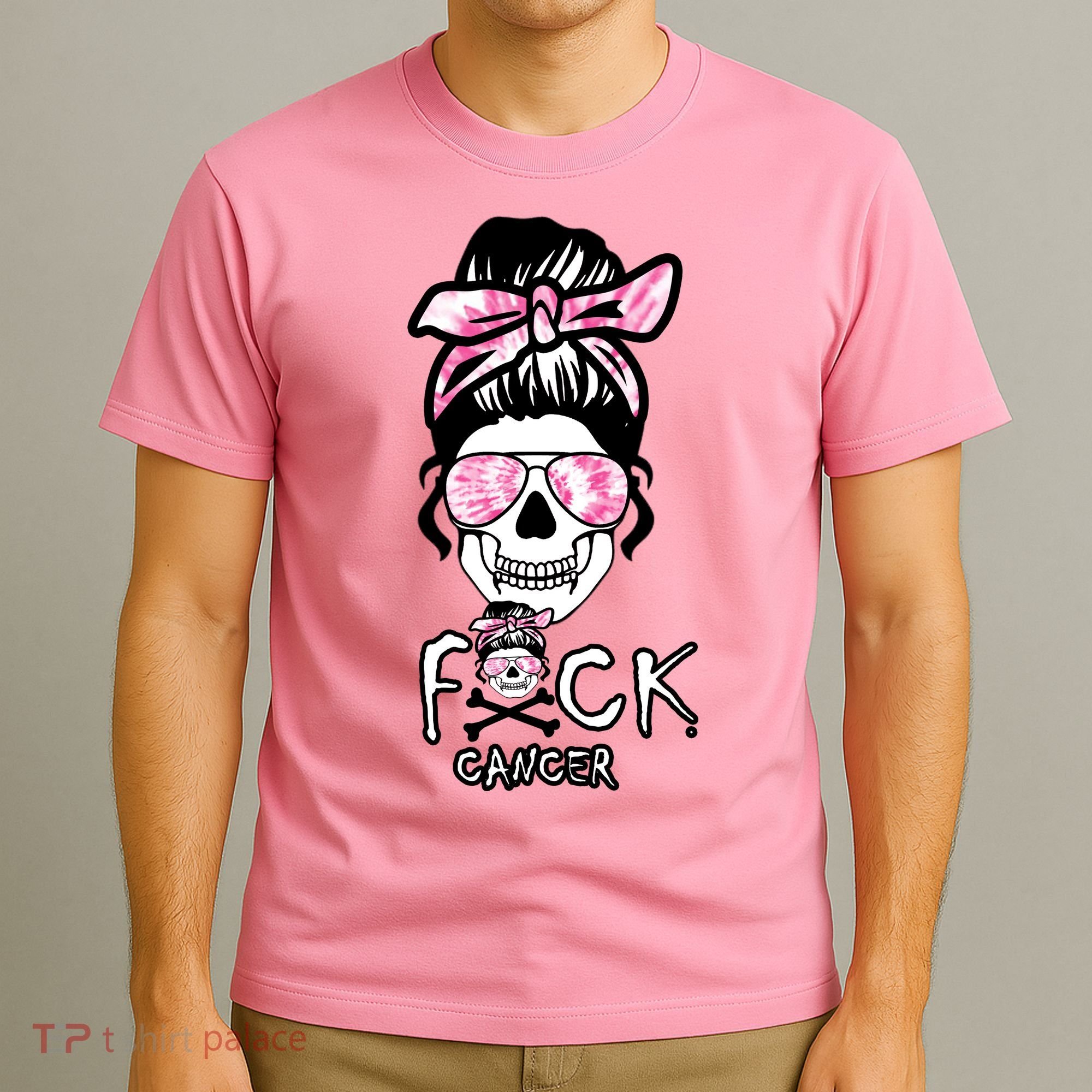 FCK Cancer Skeleton Skull Pink T-Shirt