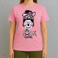 FCK Cancer Skeleton Skull Pink T-Shirt thumb 4