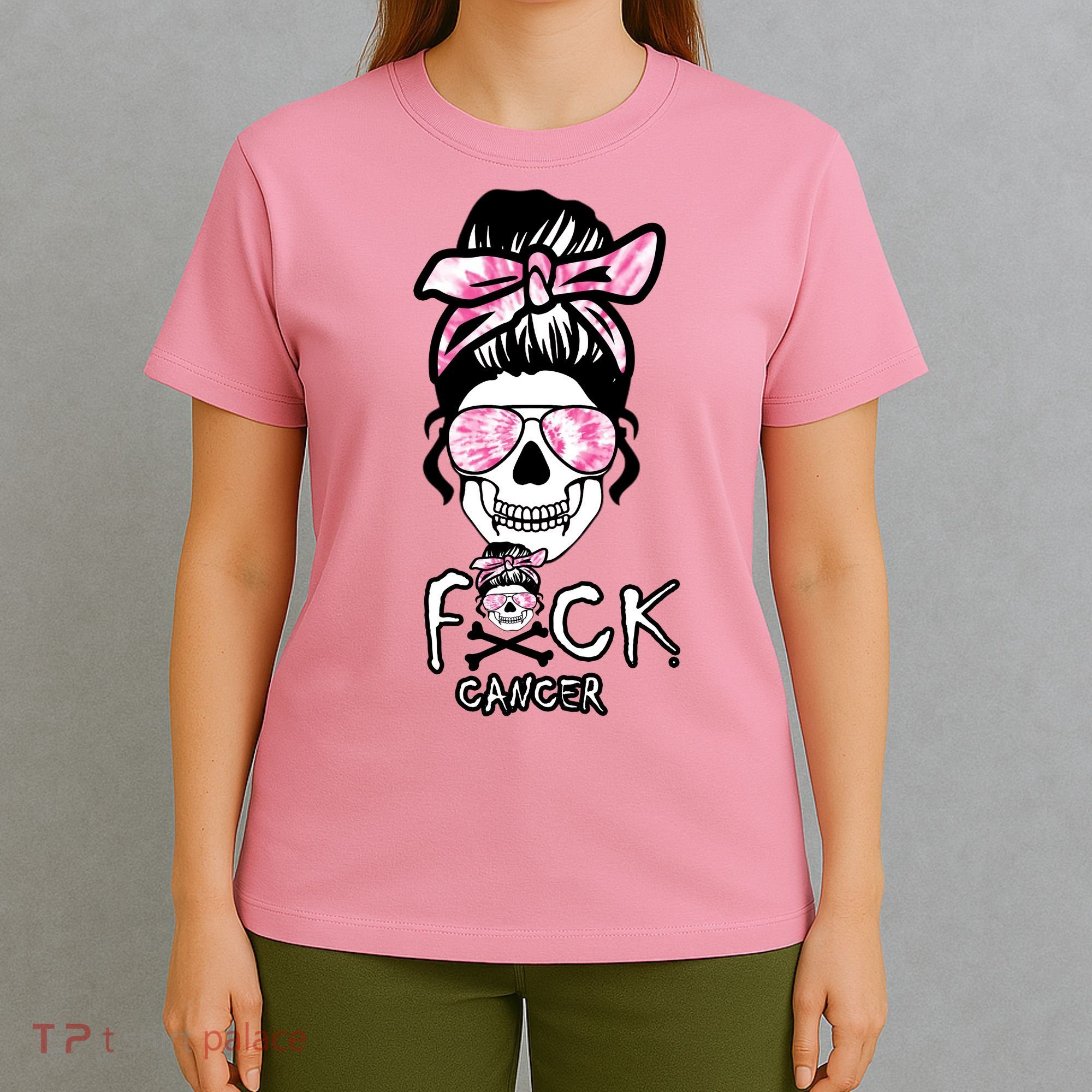 FCK Cancer Skeleton Skull Pink T-Shirt